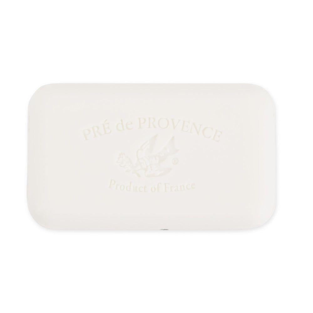 Pre de Provence soap side profile highlighting smooth quad-milled texture benefit