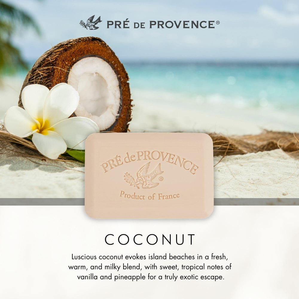 Pre de Provence unwrapped soap slab on surface highlighting natural color and quality