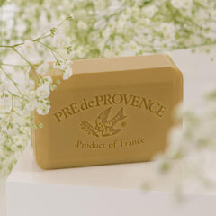 Pre de Provence on bathroom counter styled as guest soap providing a welcoming scent