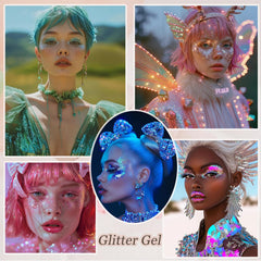 Person wearing Prehot glitter at a festival for bold look and performance-ready sparkle