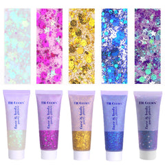 Prehot front packaging showing five glitter gel tubes and vibrant colors for quick selection