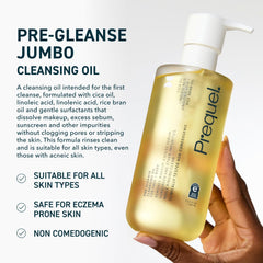 Prequel oil texture close-up pouring smooth oil for efficient makeup removal