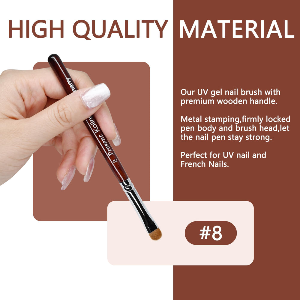 Present brush creating a thin gel stroke for exact nail art detailing
