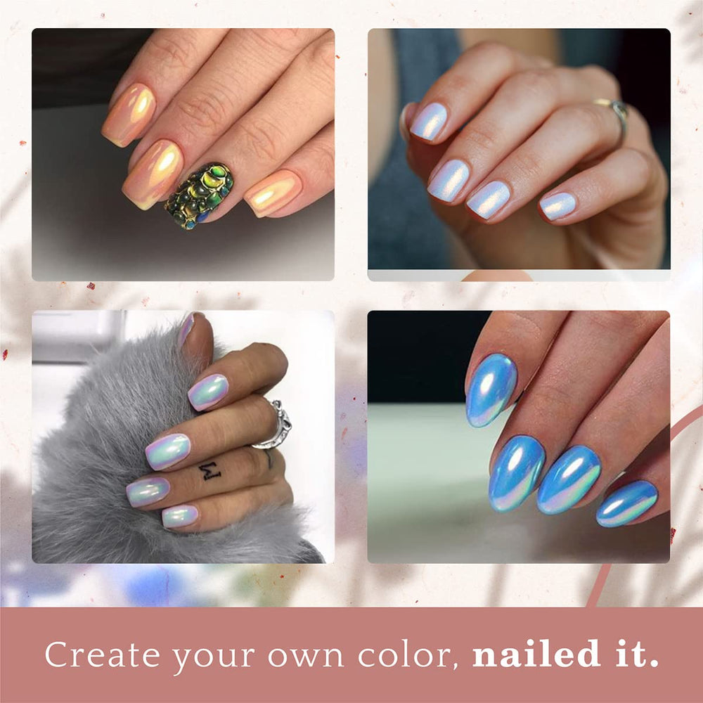 Pretty Diva lifestyle manicure shot on hands showing salon-quality iridescent nails