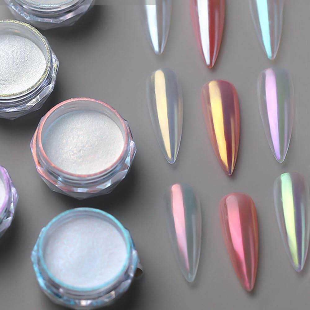 Pretty Diva pack front view showing eight pearl chrome powders for versatile manicures