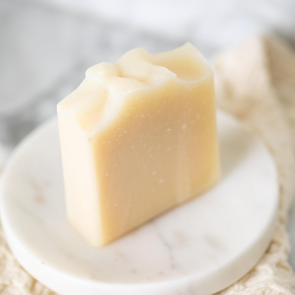 Pretty farm girl close-up texture of soap revealing creamy lather potential