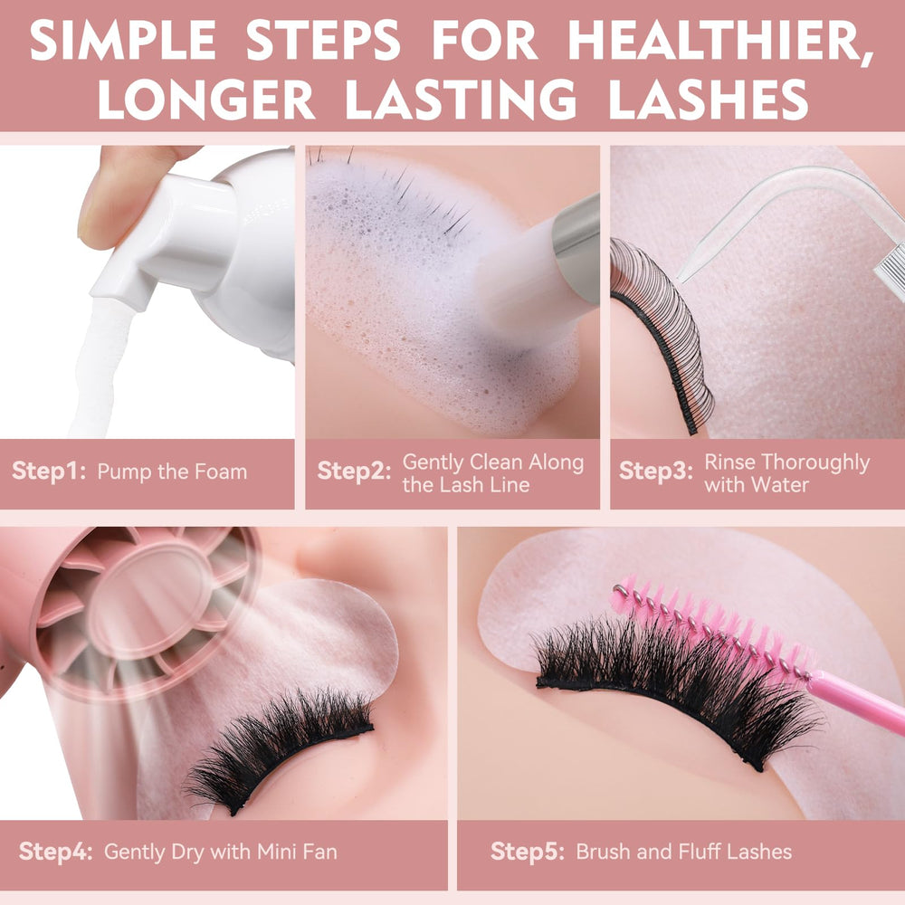 Pretty memory lash cleaning lifestyle scene showing quick routine and salon-ready results