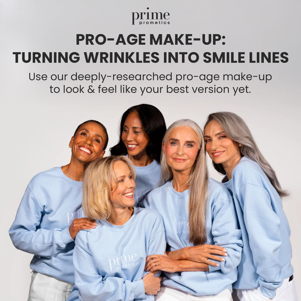 Prime Prometics on mature woman showing natural dewy finish and confidence