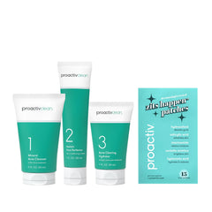 proactiv front packaging showing full 3-step kit and patches for clear routine