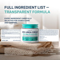 PROJECT 701 ingredients label close-up showing active urea and salicylic acid