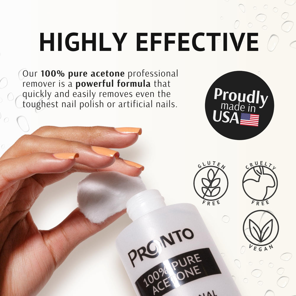 Pronto acetone being poured into dispenser showing fast removal efficiency benefit