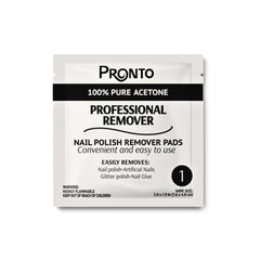 Pronto single wipe close-up texture soaked in pure acetone, efficient polish breakdown