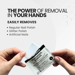 Pronto pad pressed on a nail removing polish, quick and tidy removal benefit