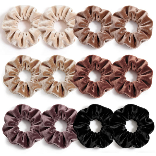 PROPOG velvet scrunchies pack front view shows neutral brown tones and neat bundle benefit