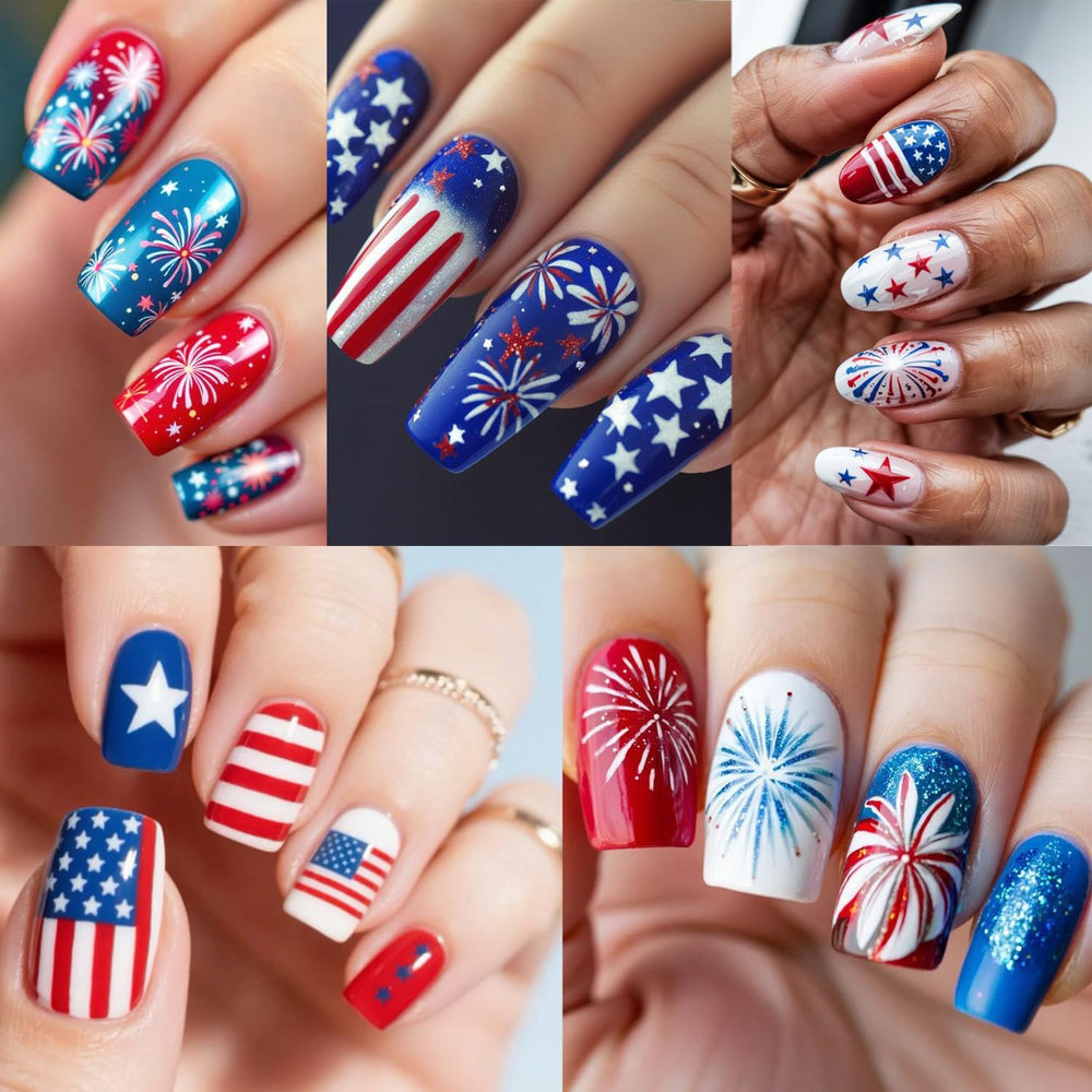 PSBRBAD finished patriotic manicure on hand at summer party showing celebratory look