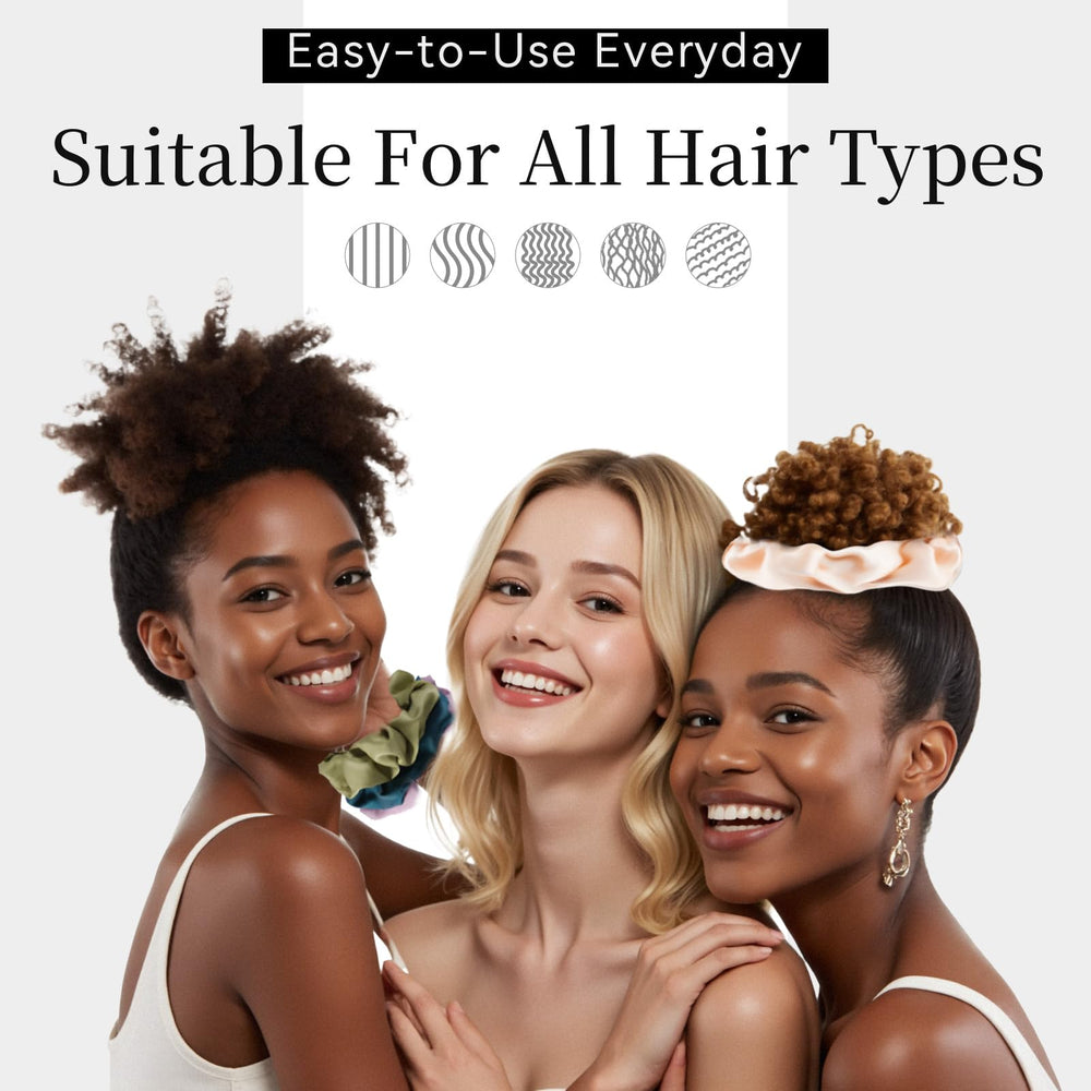 PTSHOW scrunchie holding a messy bun without creases or pulling