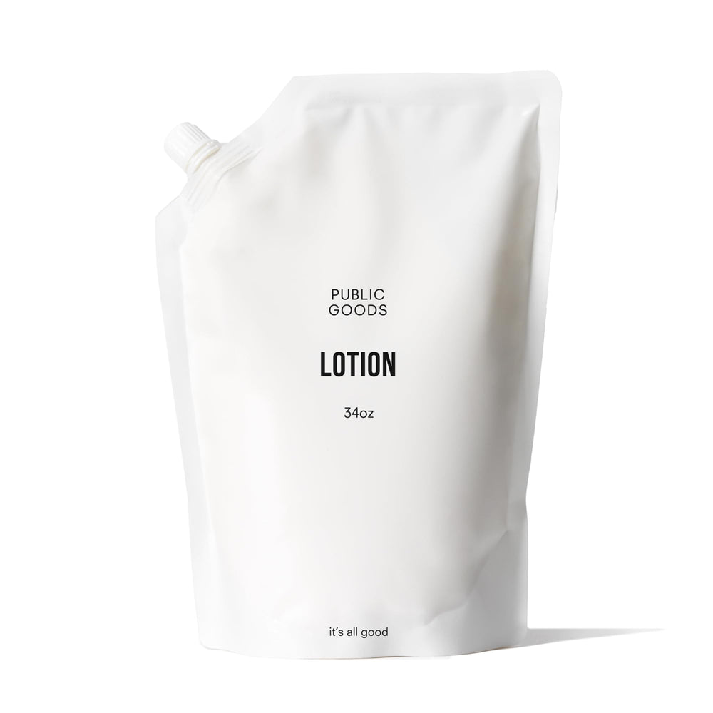 Public Goods 34oz refill front label showing product details and scent benefits