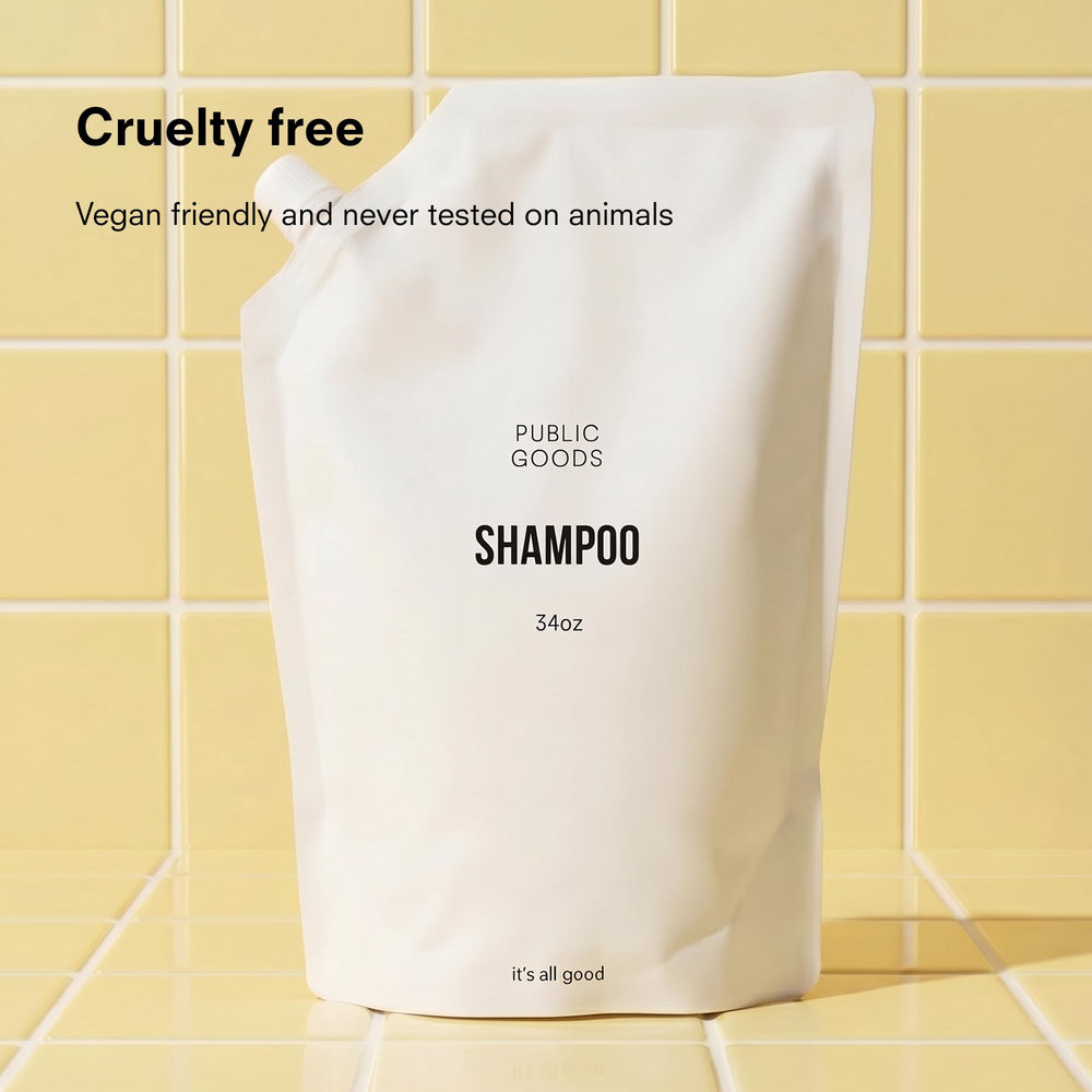 Public Goods shampoo texture closeup showing lightweight lather benefit
