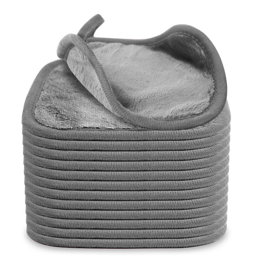 Puomue front view of 12-pack grey cloths showing compact eco-friendly benefit