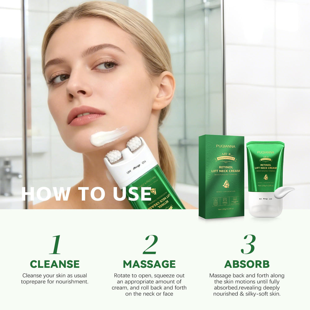 PUQIANNA massage roller close-up demonstrating even cream dispensing and ease