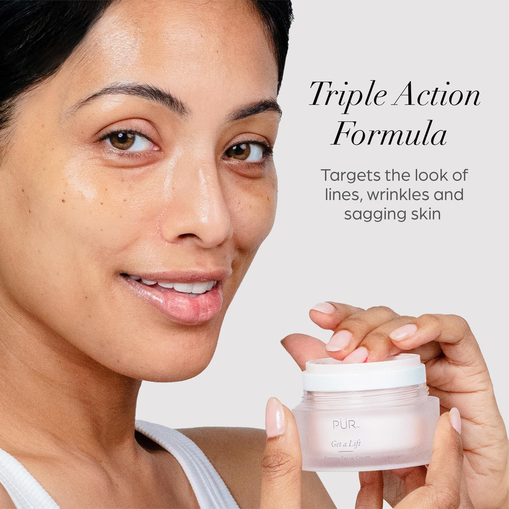 PÜR MINERALS being applied to face and neck demonstrating smooth absorption