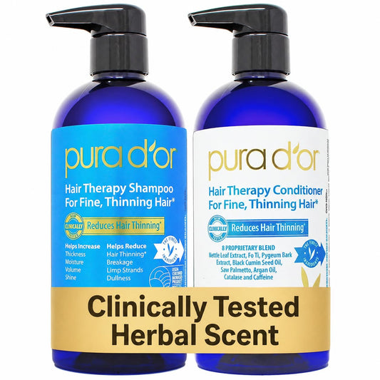 PURA D'OR front packaging showing the biotin thinning therapy set for fuller hair