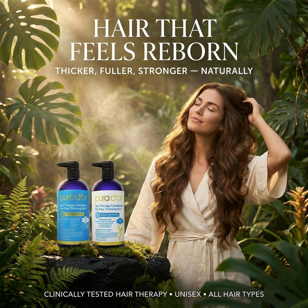 PURA D'OR in-shower use with lather on hair showing improved manageability