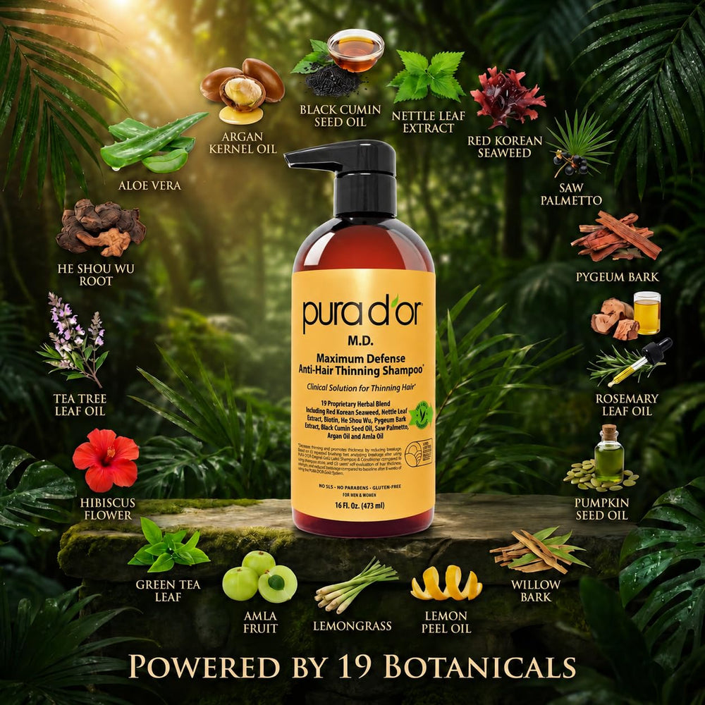 PURA D'OR in-shower use with hands lathering to show soothing scalp relief