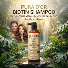 PURA D'OR close-up of label highlighting key botanicals and benefits