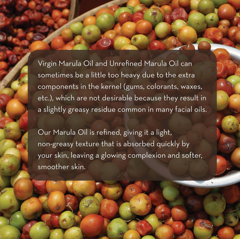 Pure Body Naturals marula oil ingredients label highlighting 100% marula