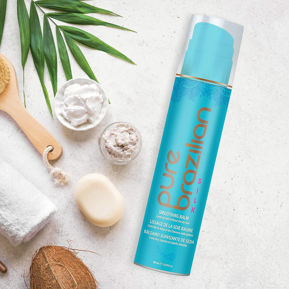 Pure Brazilian jar on bathroom shelf styled for salon-quality daily use
