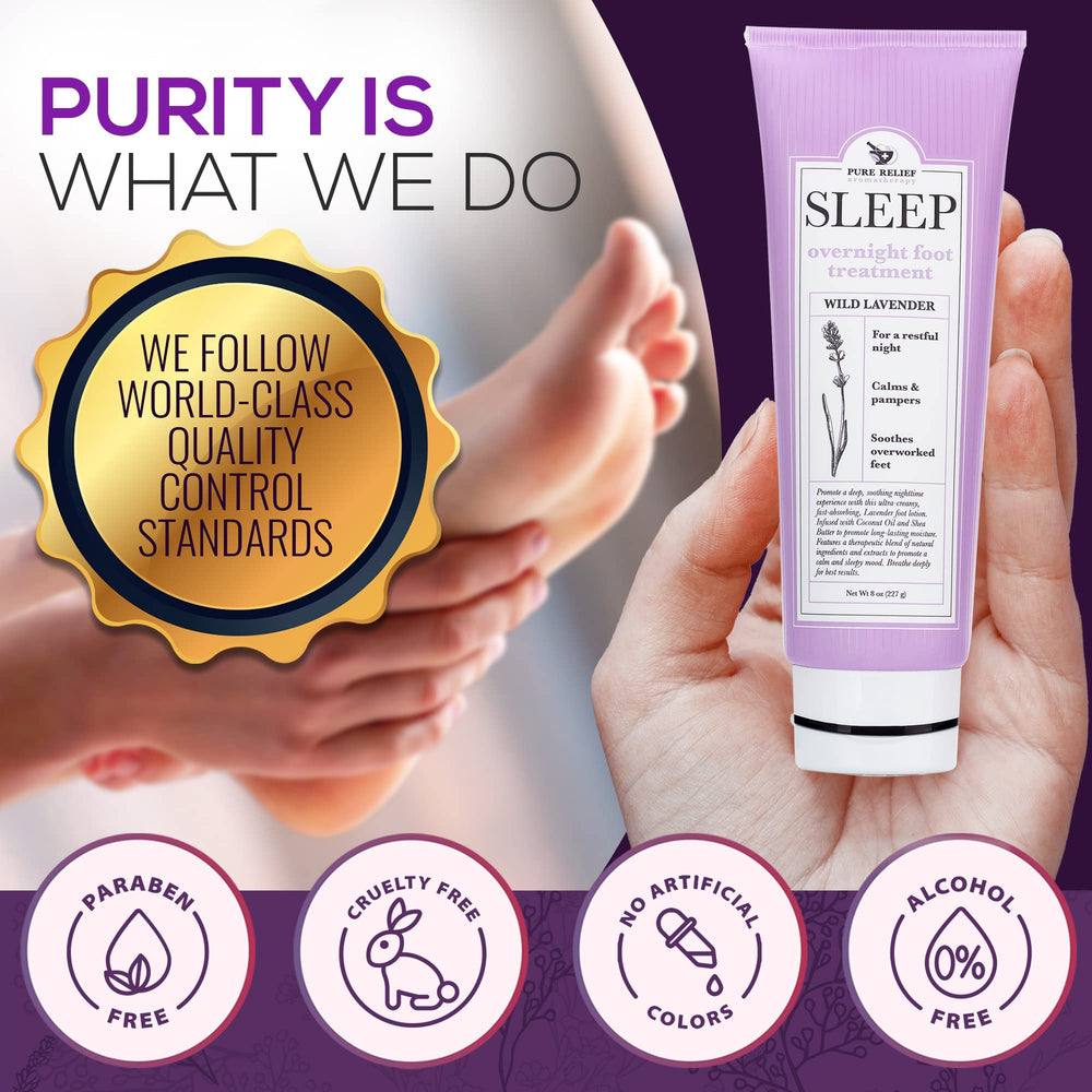Shea butter, aloe, coconut oil ingredients beside Pure Relief bottle showing nourishing benefit