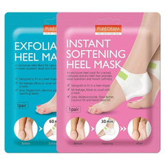 Purederm heel mask front packaging showing targeted hydration benefit