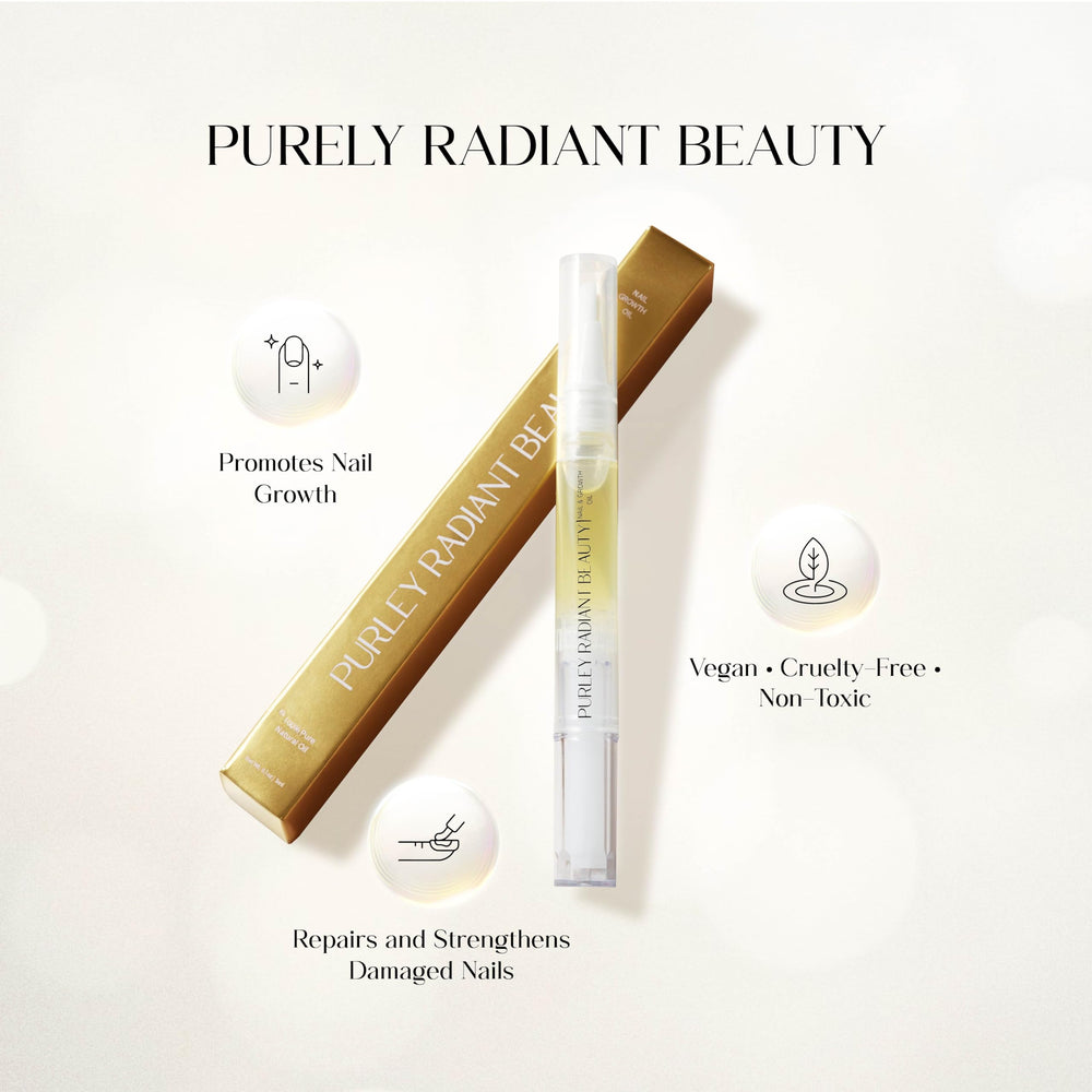 Purely Radiant oil texture drop on fingertip demonstrating lightweight absorption