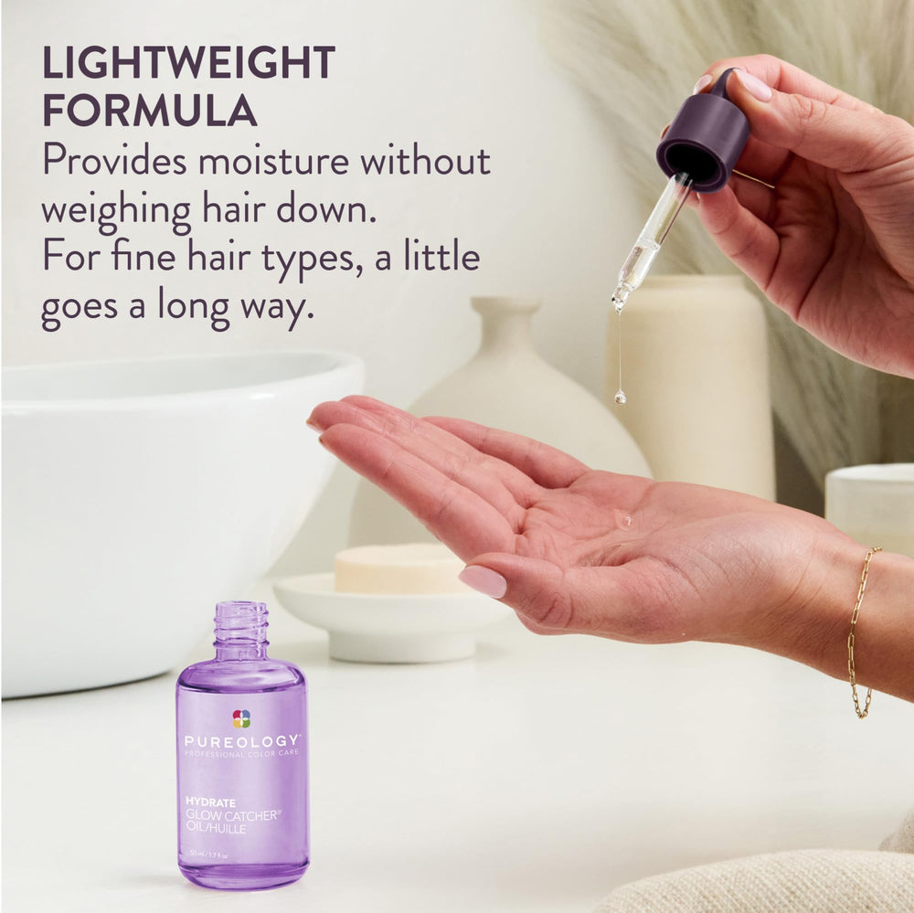 Styling tool with product showing Pureology heat protection up to 450°F benefit