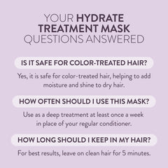 Packaging label detail of Pureology Hydrate mask emphasizing formulation benefits