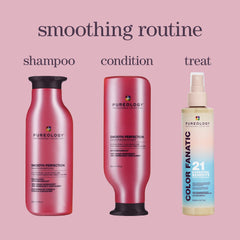 Pureology before and after hair comparison showing reduced frizz benefit