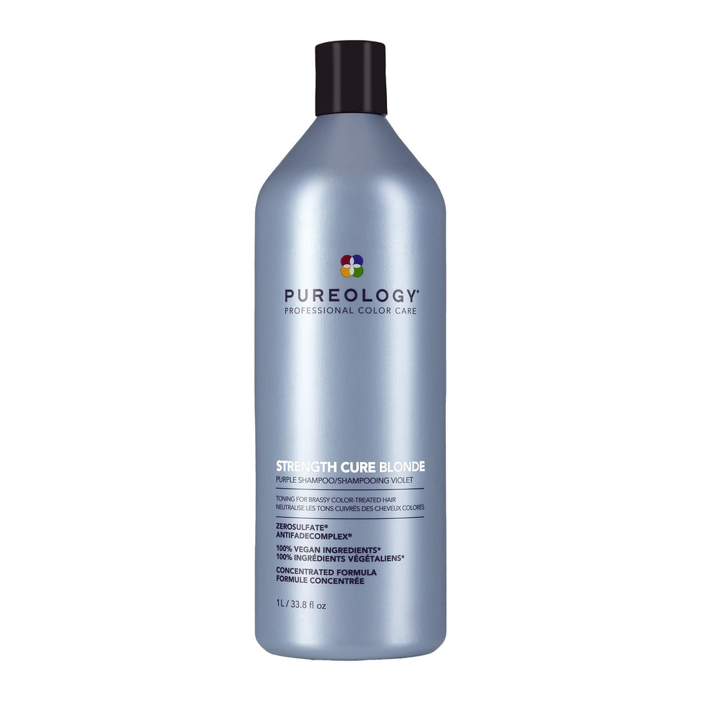 Pureology front packaging showing 33.8 fl oz bottle and label benefits