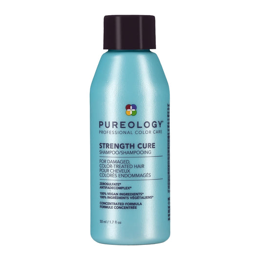 Pureology Strength Cure shampoo front bottle shows brand and repair benefits