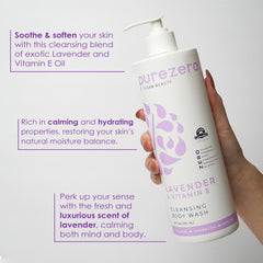 Purezero bottle in hand forming lather to cleanse and soothe