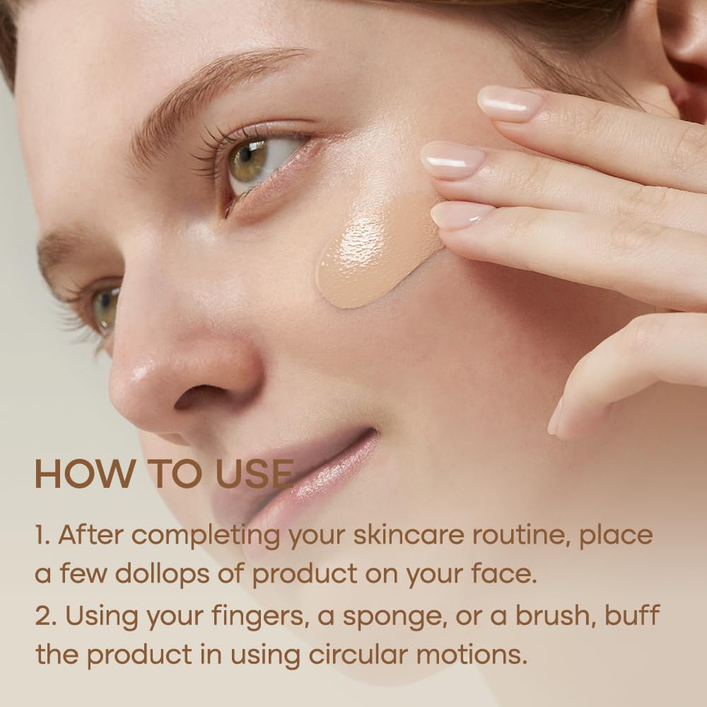 PURITO application with fingers blending on cheek, shows easy seamless finish