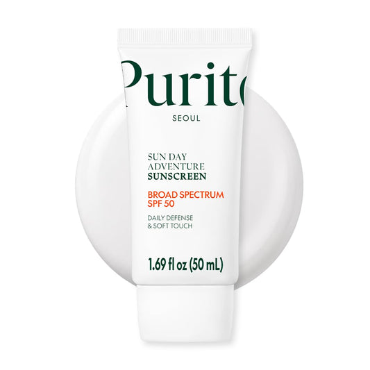 PURITO front packaging 50mL tube showing compact daily protection benefits