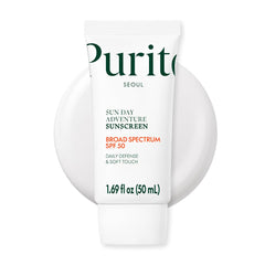 PURITO front packaging 50mL tube showing compact daily protection benefits
