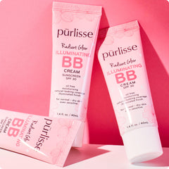 pūrlisse split-face before and after showing evened tone and subtle radiance