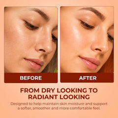 PURSONIC oil applied to cheek demonstrating hydration and non-greasy finish