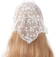 PurYupearl front view white lace headband showing feminine styling and sun-friendly coverage