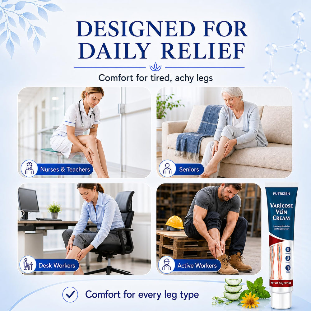 PUTRIZEN bottle on bathroom shelf suggesting easy daily routine