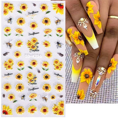 Puyokinm close-up of 5D embossed sunflower texture showing raised detail for dimensional nails