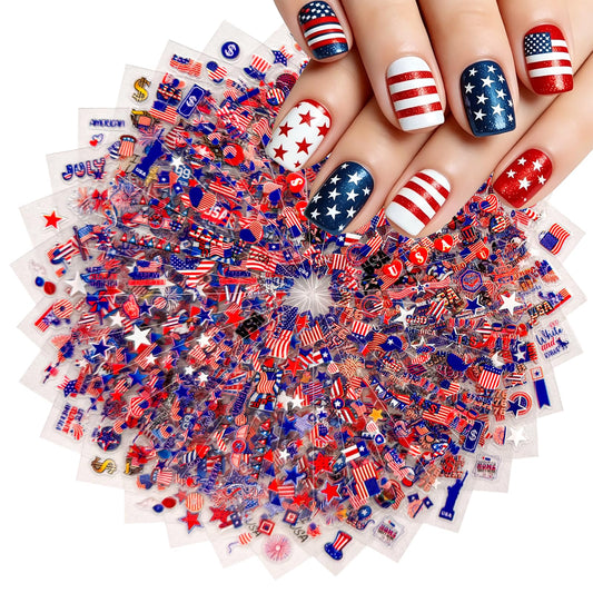 Puyokinm front packaging showing 30 patriotic nail sticker sheets for quick styling