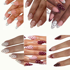 puyokinm front packaging polka dot press on nails showing full set and value